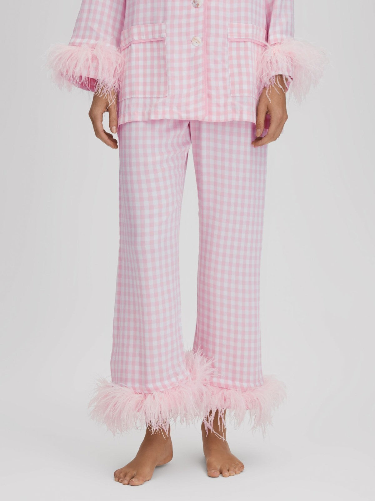 SLEEPER Womens Pink Check Viscose Pyjama Set Button Long Sleeve XS RRP 330 — View 5