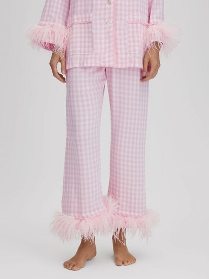SLEEPER Womens Pink Check Viscose Pyjama Set Button Long Sleeve XS RRP 330 — View 5