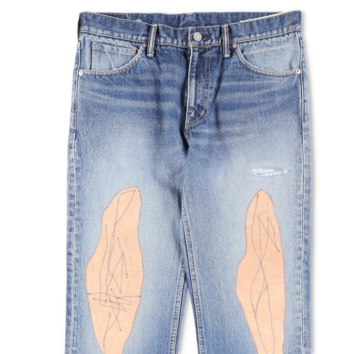 VISVIM Mens Jeans Blue Mid Wash Cotton Front Pacthes Straight Size 34 RRP 1190 — View 2