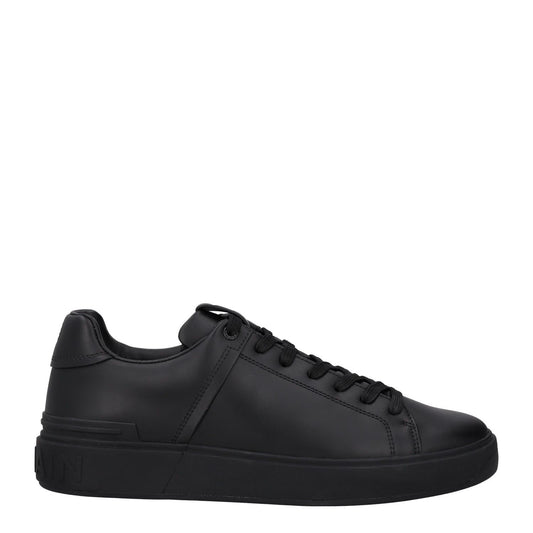 BALMAIN Mens Black Leather Trainers Low Top Lace Up Sneakers UK 6 RRP 450