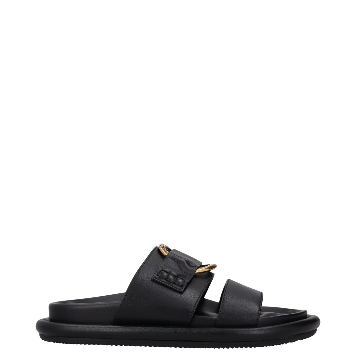 MONCLER Womens Bell Sandals Flat Sliders Black Leather Open Toe UK 3 RRP 515