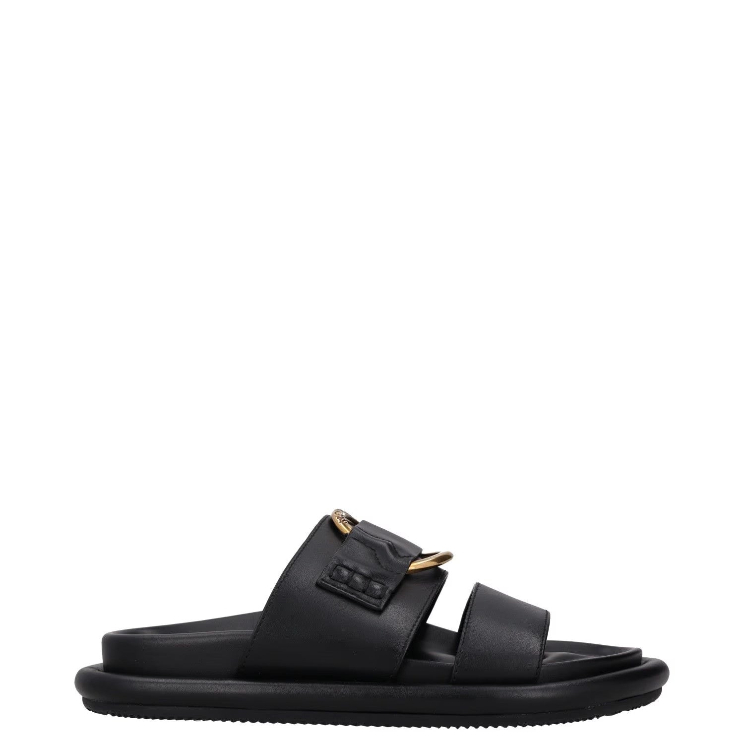 MONCLER Womens Bell Sandals Flat Sliders Black Leather Open Toe UK 3 RRP 515