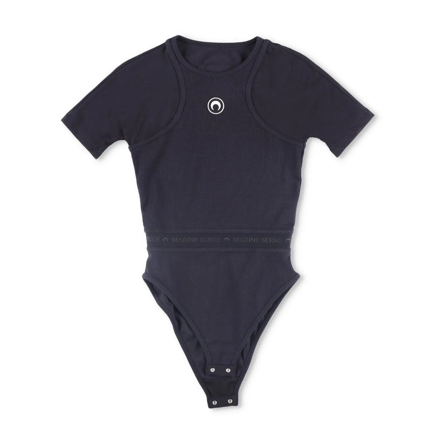 MARINE SERRE Womens Organic Cotton Rib 2X2 One-Piece Bodysuit Black XS RRP 260 — View 7