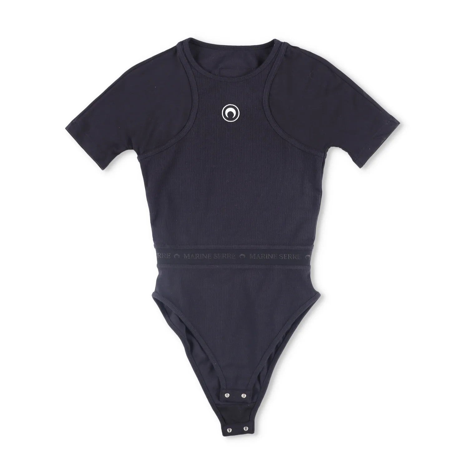 MARINE SERRE Womens Organic Cotton Rib 2X2 One-Piece Bodysuit Black XS RRP 260 — View 7