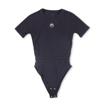 MARINE SERRE Womens Organic Cotton Rib 2X2 One-Piece Bodysuit Black XS RRP 260 — View 7