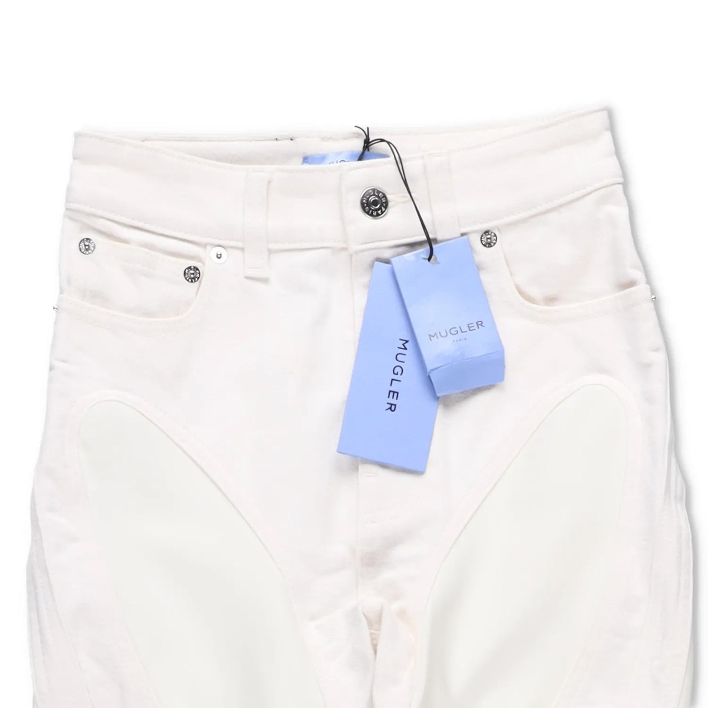 MUGLER Womens Skinny Jeans High Waist Tonal Inserts Split Hem White 34 RRP 575 — View 5