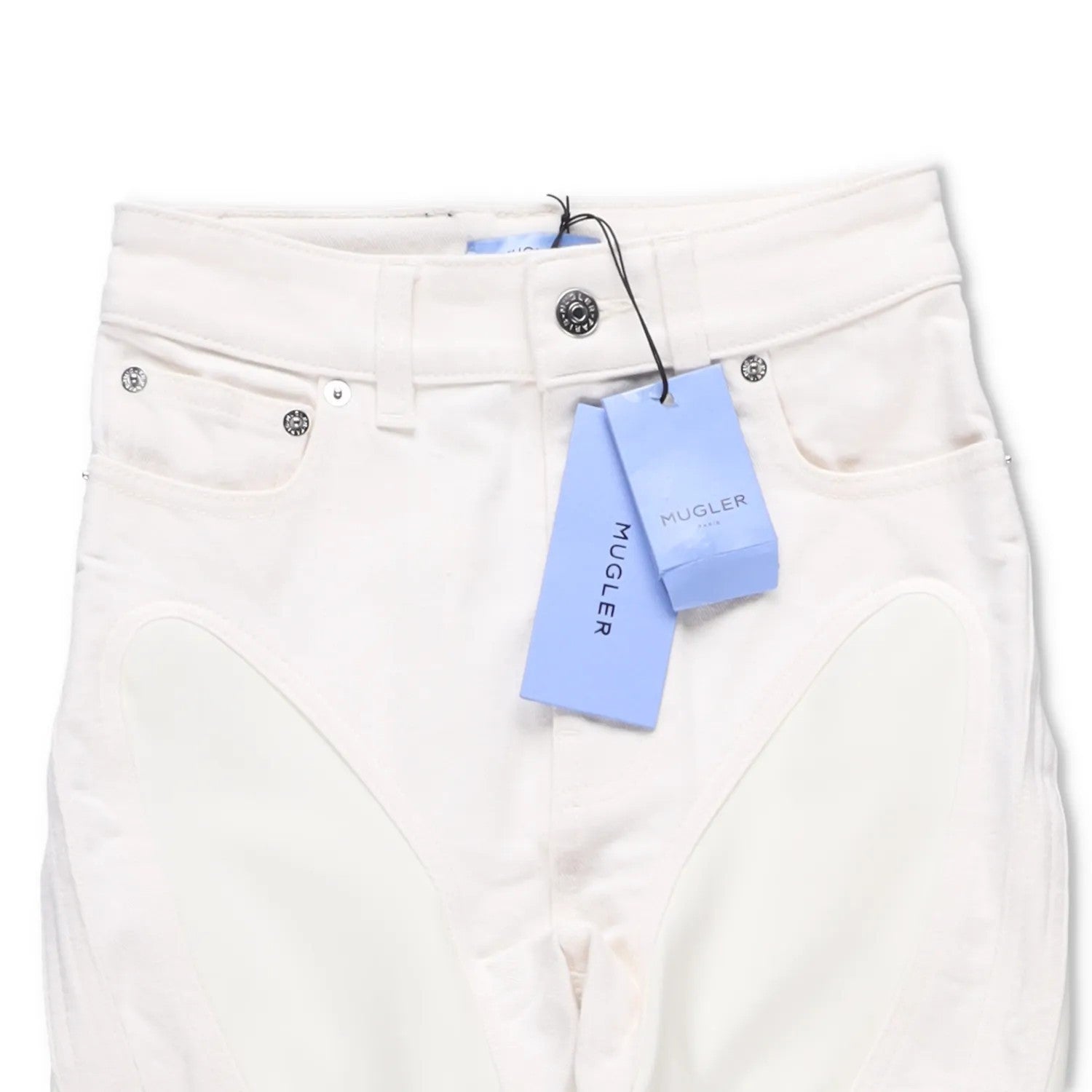MUGLER Womens Skinny Jeans High Waist Tonal Inserts Split Hem White 34 RRP 575 — View 5