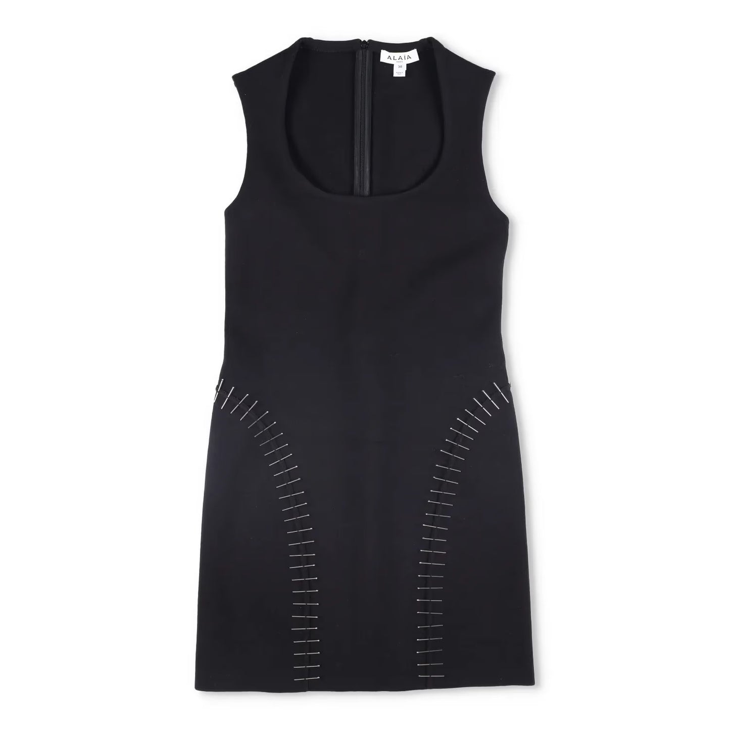 ALAIA Womens Mini Dress Scoop Neck Sleeveless Pin Side Detail Black 38 RRP 2530