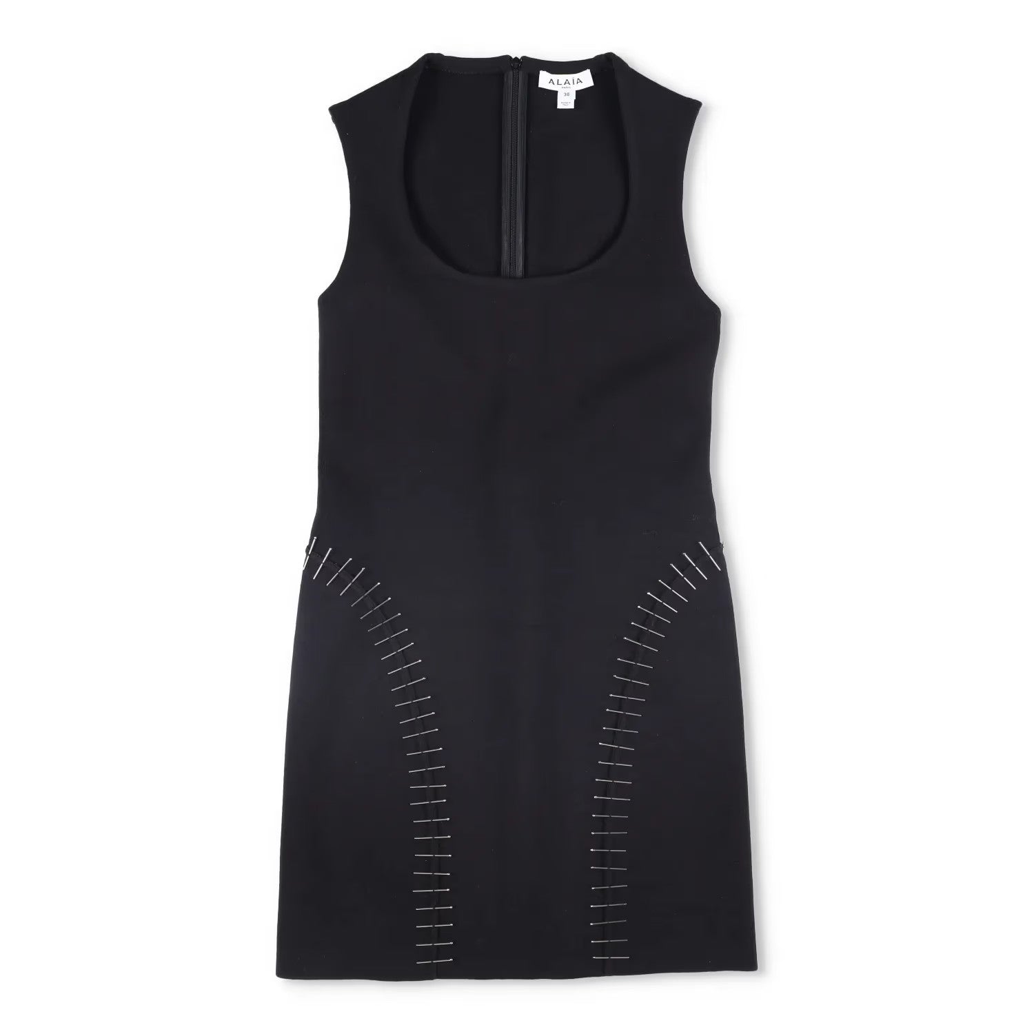 ALAIA Womens Mini Dress Scoop Neck Sleeveless Pin Side Detail Black 38 RRP 2530