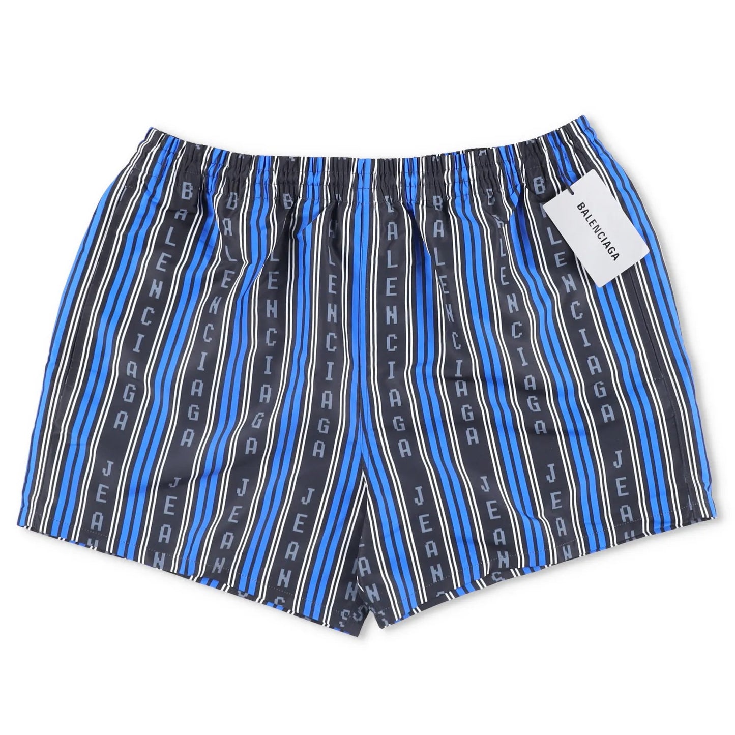 BALENCIAGA Men Swim Shorts Bottoms Striped Black Blue Grey Elastic Size M RRP495 — View 5
