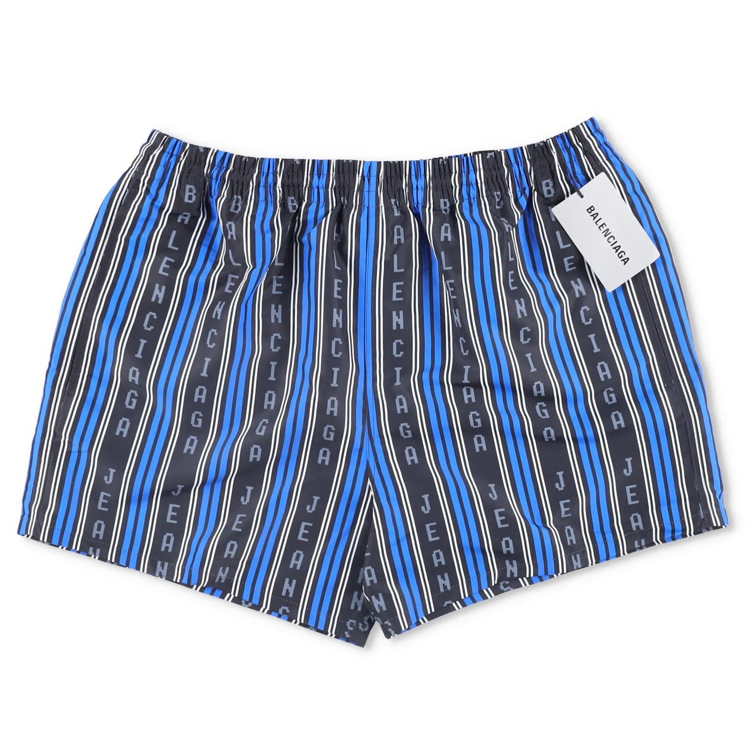 BALENCIAGA Men Swim Shorts Bottoms Striped Black Blue Grey Elastic Size M RRP495 — View 5