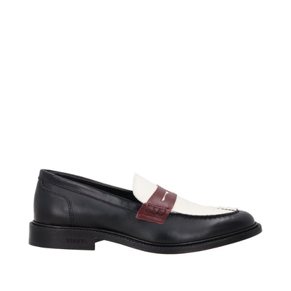 VINNYS Mens Townee Leather Tricolour Penny Loafers Black White Red EU 42 RRP 255