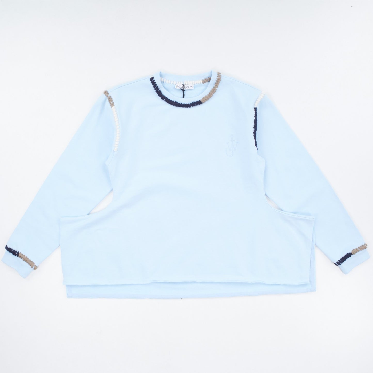 JW ANDERSON Asymmetric Contrast Stitch Crew Sweat Cotton Womens Blue S RRP245 — View 2