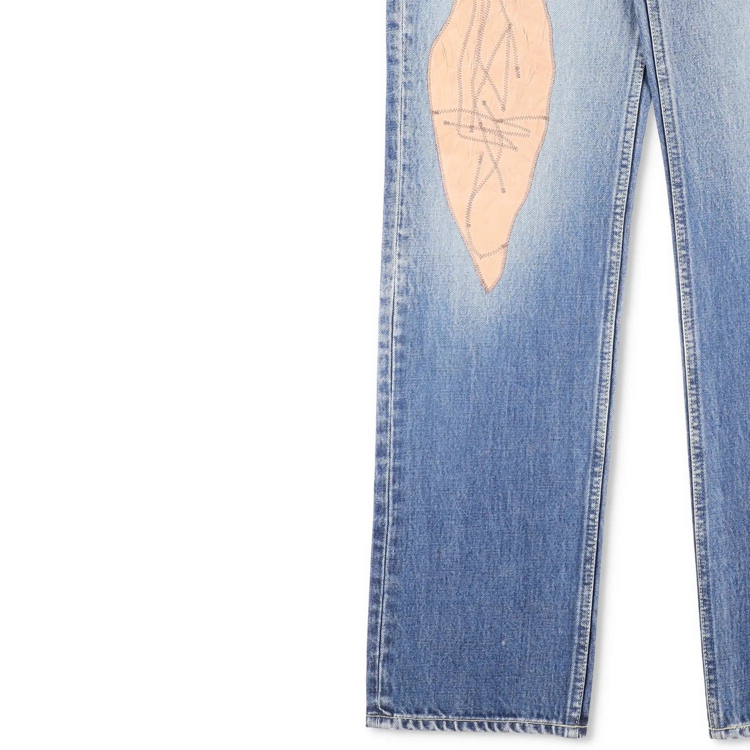 VISVIM Mens Jeans Blue Mid Wash Cotton Front Pacthes Straight Size 34 RRP 1190 — View 3