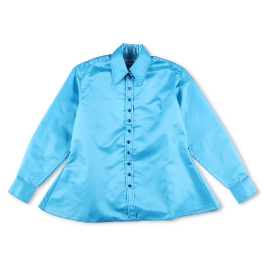 CHRISTOPHER JOHN ROGERS Women Tie Back Satin Shirt Azure Button-Up M RRP1030