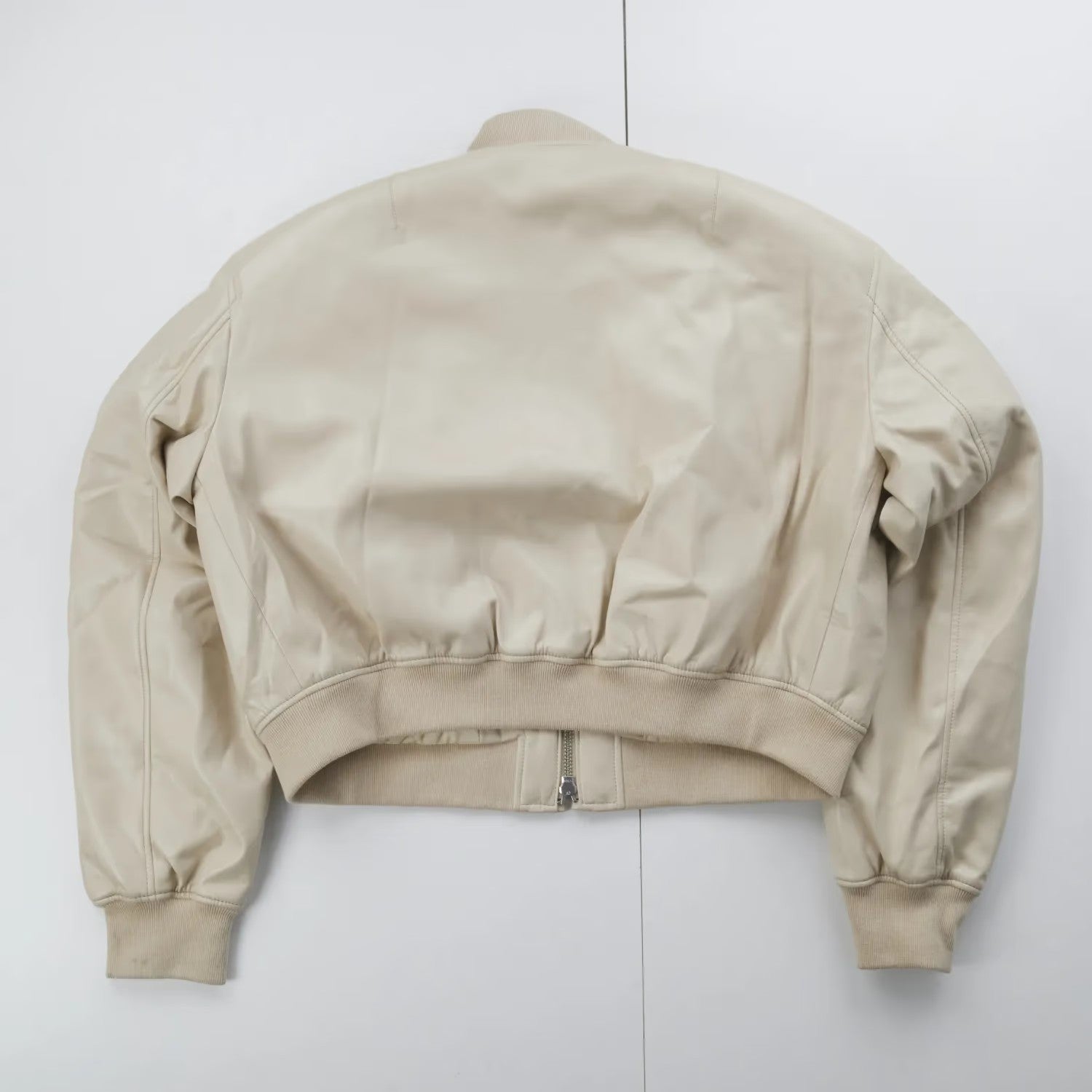 FRANKIE SHOP Womens Micky Zip Faux Leather Cropped Bomber Jacket Cream XL RRP370 — View 7
