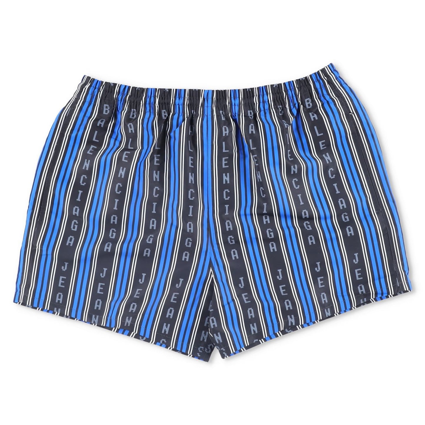 BALENCIAGA Men Swim Shorts Bottoms Striped Black Blue Grey Elastic Size M RRP495