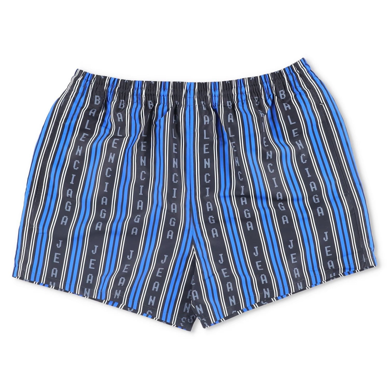BALENCIAGA Men Swim Shorts Bottoms Striped Black Blue Grey Elastic Size M RRP495