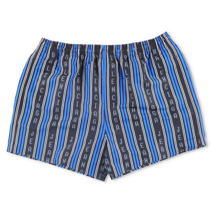 BALENCIAGA Men Swim Shorts Bottoms Striped Black Blue Grey Elastic Size M RRP495