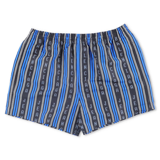 BALENCIAGA Men Swim Shorts Bottoms Striped Black Blue Grey Elastic Size M RRP495