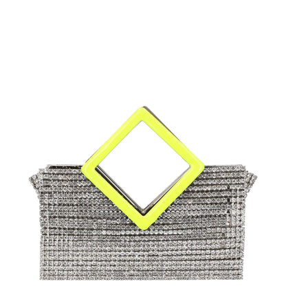 L'ALINGI Womens Clutch Handbag Silver Yellow Metal Rhinestones S RRP 700 — View 4