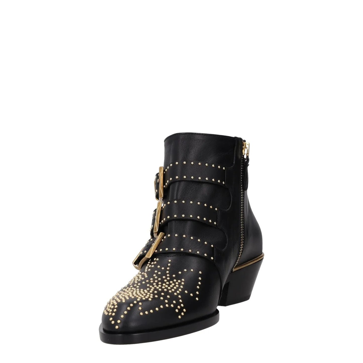 CHLOE Womens Bootie Gold Studded Buckle Black Leather Wedge Heel UK 3 RRP 1000 — View 3