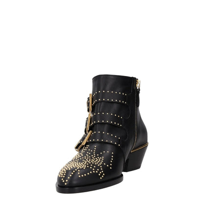 CHLOE Womens Bootie Gold Studded Buckle Black Leather Wedge Heel UK 3 RRP 1000 — View 3