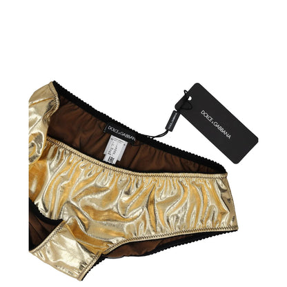 DOLCE&GABBANA Women Bikini Bottoms Laminated Jersey Stretch Gold Brief XS RRP253 — View 3