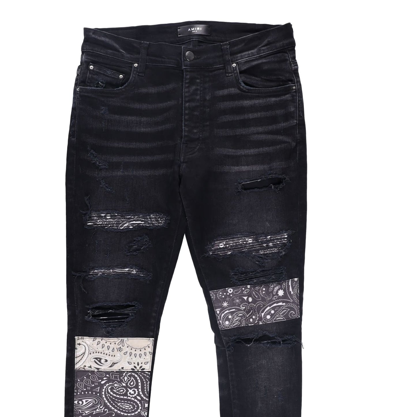 AMIRI Mens Vint Bandana Artpatch Skinny Jeans Black Embroidered Size 31 RRP 1290 — View 5