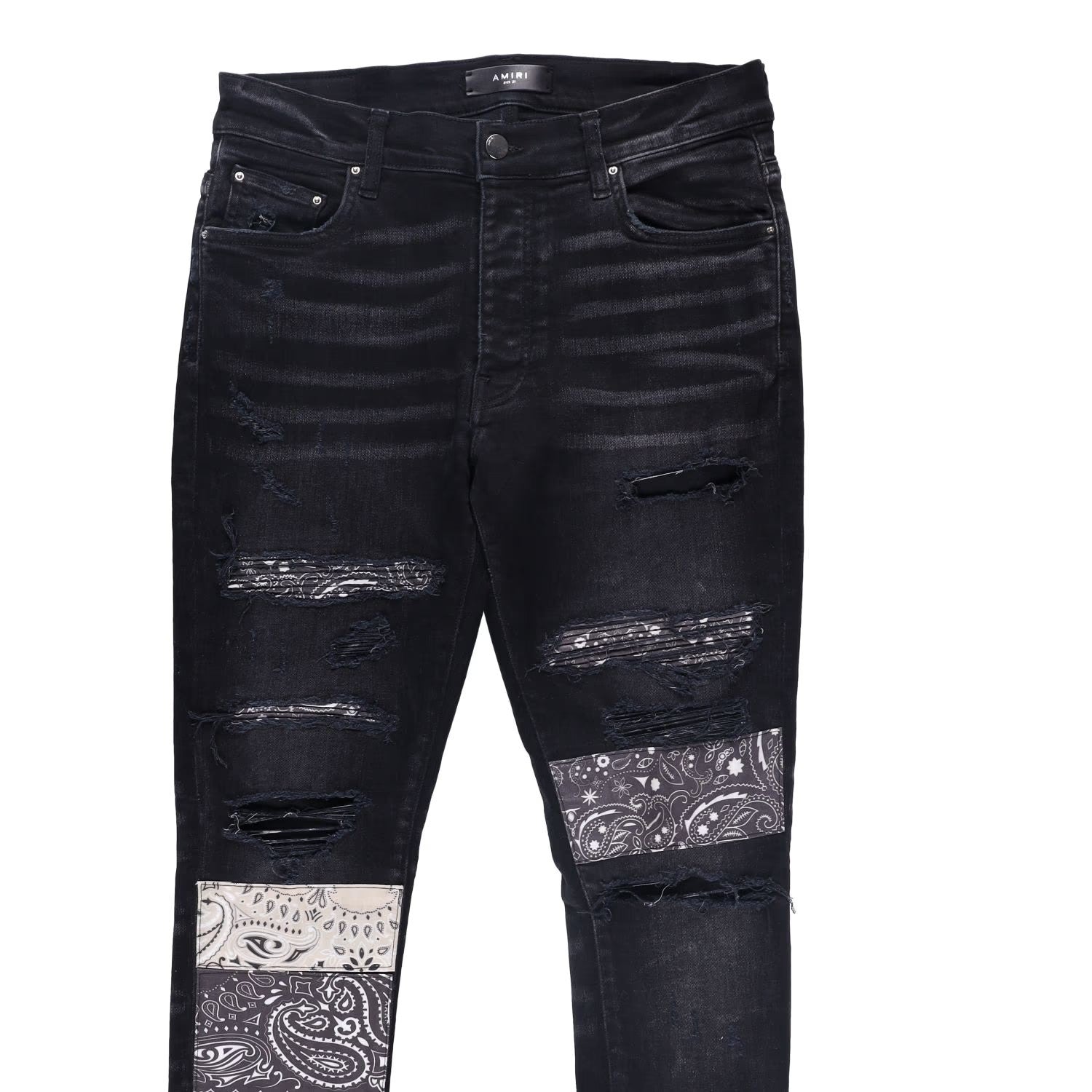 AMIRI Mens Vint Bandana Artpatch Skinny Jeans Black Embroidered Size 31 RRP 1290 — View 5