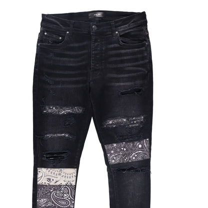 AMIRI Mens Vint Bandana Artpatch Skinny Jeans Black Embroidered Size 31 RRP 1290 — View 5