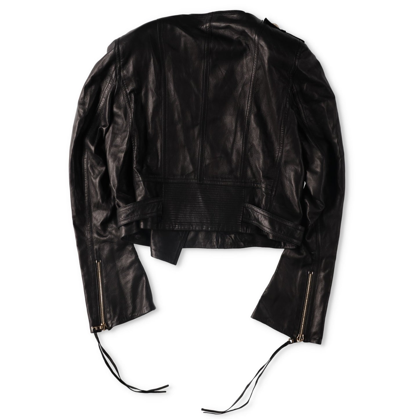 BALMAIN Womens Leather Cropped Biker Jacket Zippers Black Designer RRP3000 — View 11