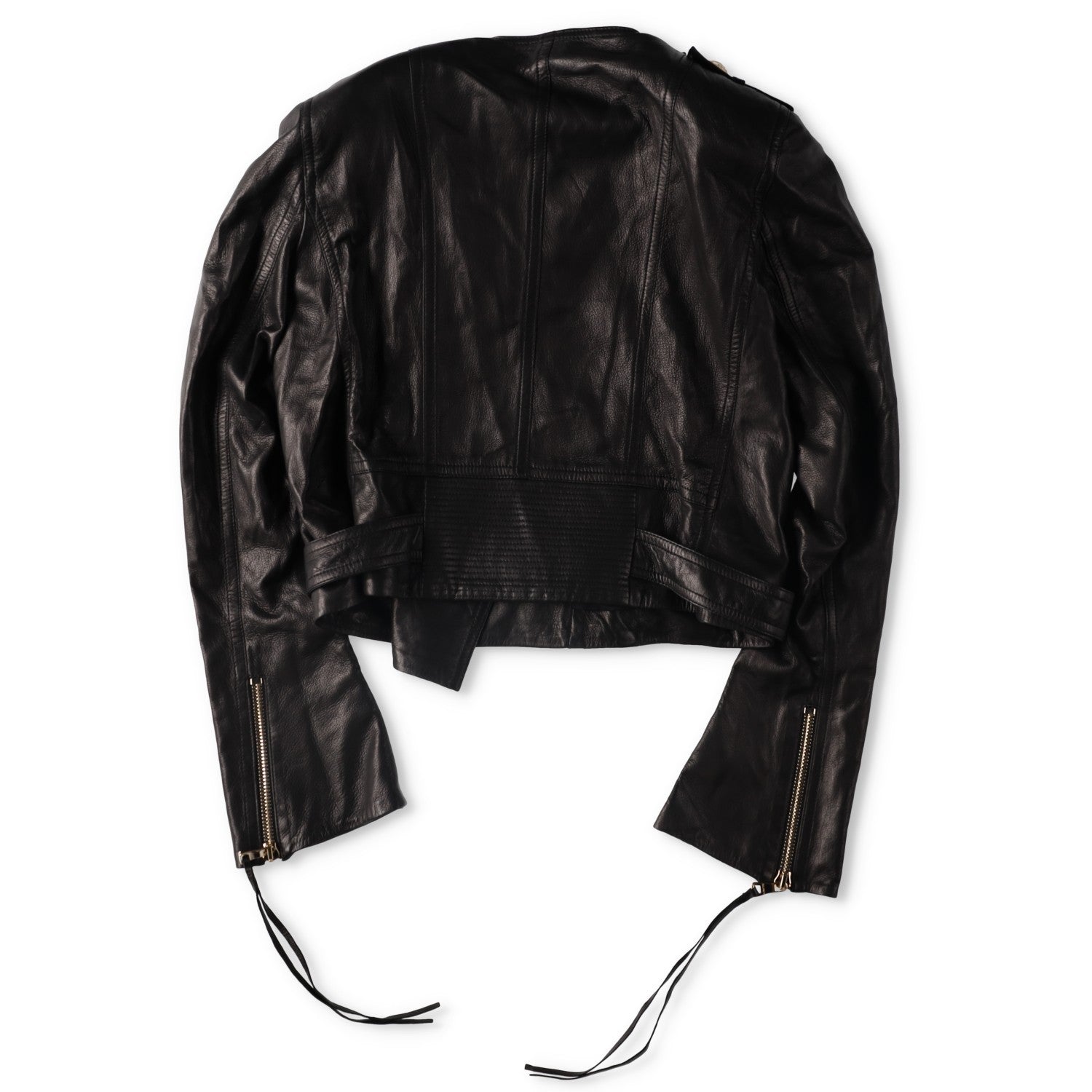 BALMAIN Womens Leather Cropped Biker Jacket Zippers Black Designer RRP3000 — View 11