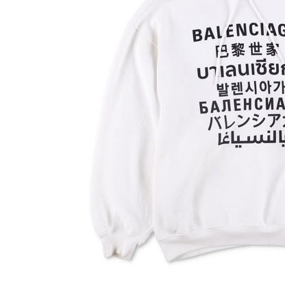 BALENCIAGA Mens White Hoodie Cotton Blend Logo Graphic Print Size S RRP 590 — View 3