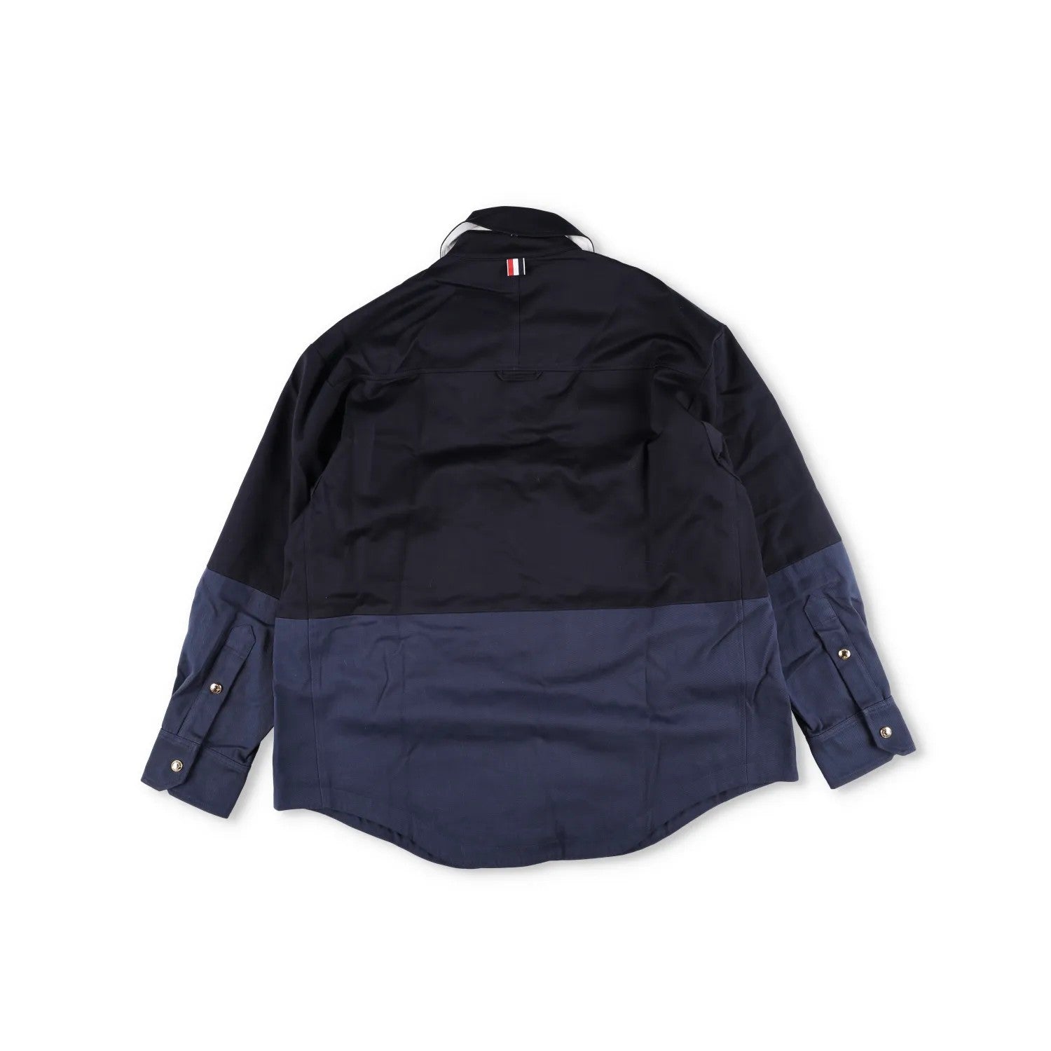 THOM BROWNE Mens Oversized Combo Snap Front Shirt Jacket Black Blue 2 RRP 1840 — View 8