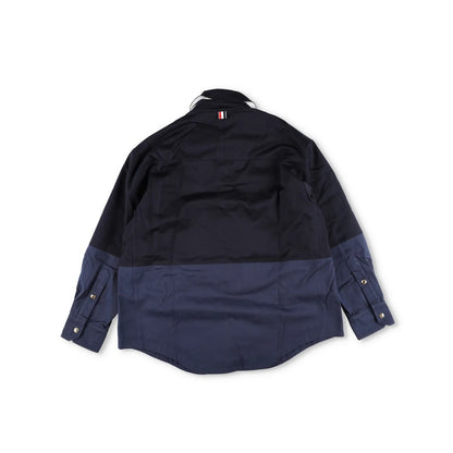 THOM BROWNE Mens Oversized Combo Snap Front Shirt Jacket Black Blue 2 RRP 1840 — View 8