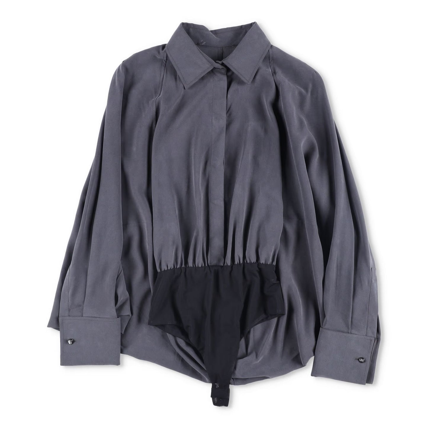 MAX MARA Womens Blouse Tempo Long Sleeve V-Neck Dark Grey Button Up UK 8 RRP 705