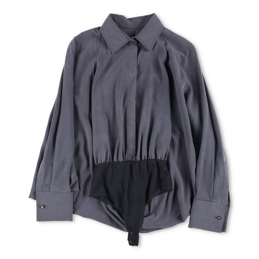 MAX MARA Womens Blouse Tempo Long Sleeve V-Neck Dark Grey Button Up UK 8 RRP 705