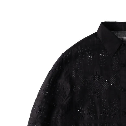 73 LONDON Mens Cut Work Broderie Long Sleeve Shirt Button-Up Black 42 RRP 443.9 — View 4