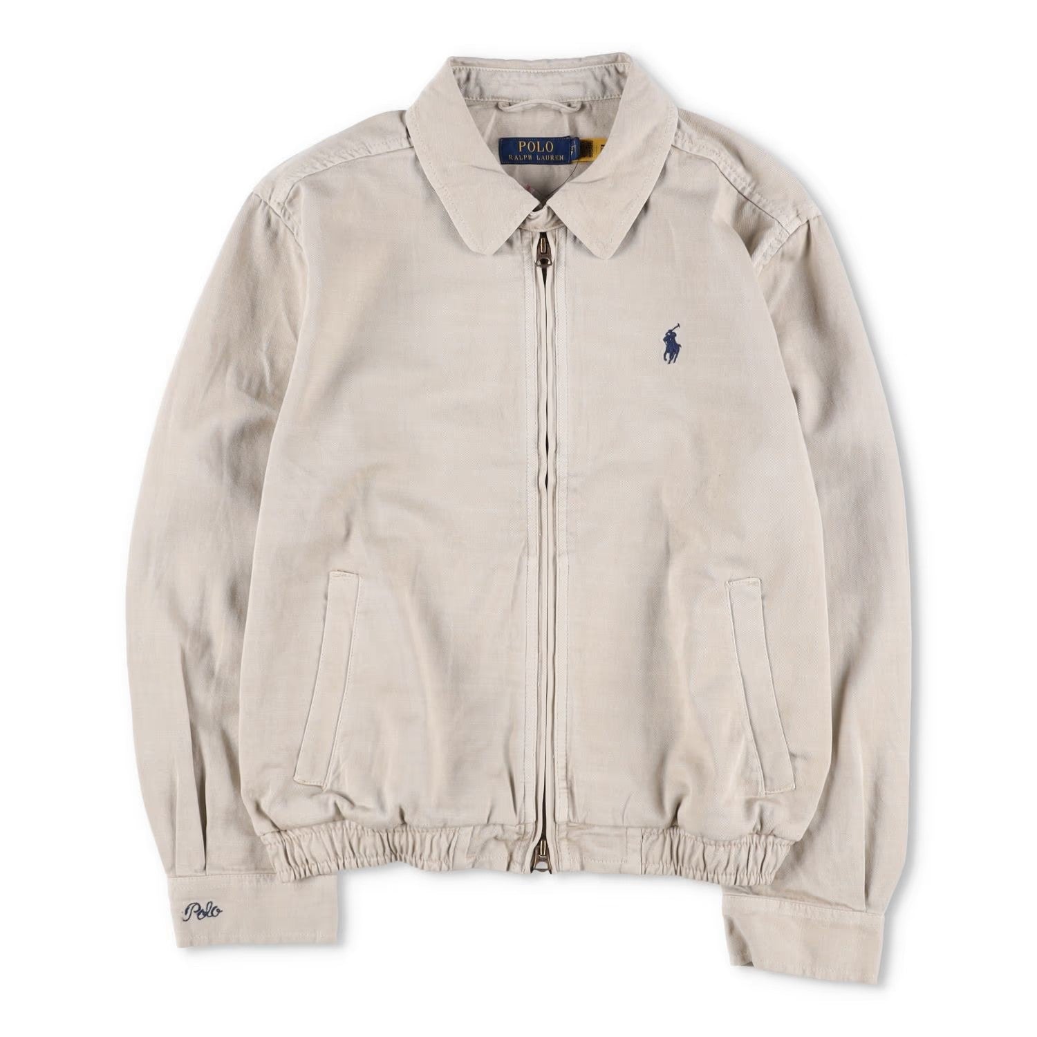 POLO Mens Jacket Cotton Blend Windbreaker Beige Collared Logo Size S RRP 275