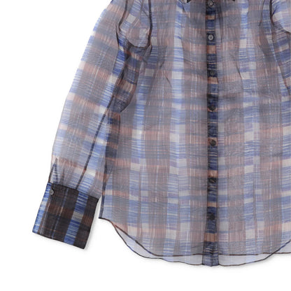 SALVATORE FERRAGAMO Women Sheer Shirt Long Sleeve Check Button Brown 40 RRP1150 — View 3