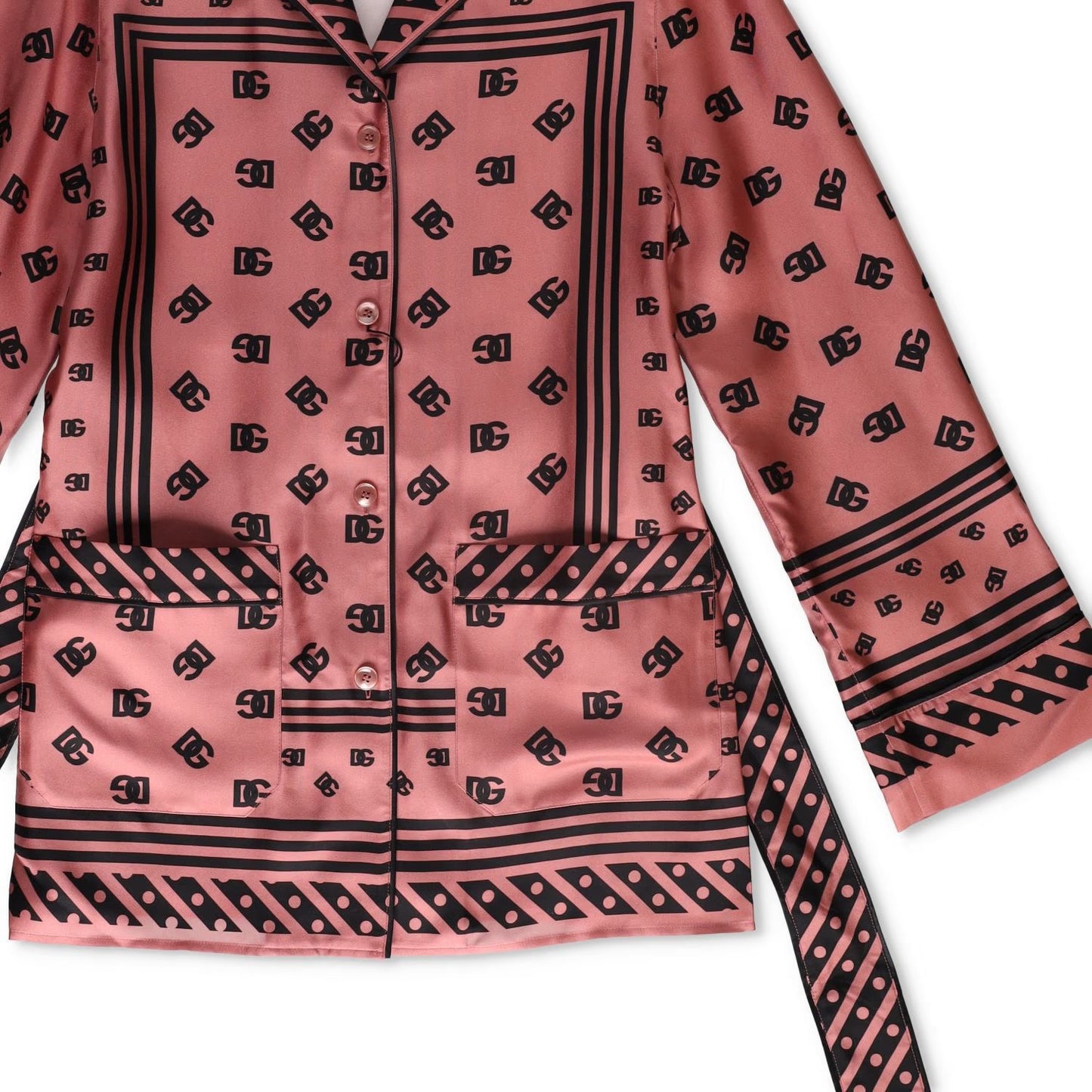 DOLCE & GABBANA Womens Dolce Allover Logo Blouse Belted Silk Pink 40 RRP 2100 — View 3