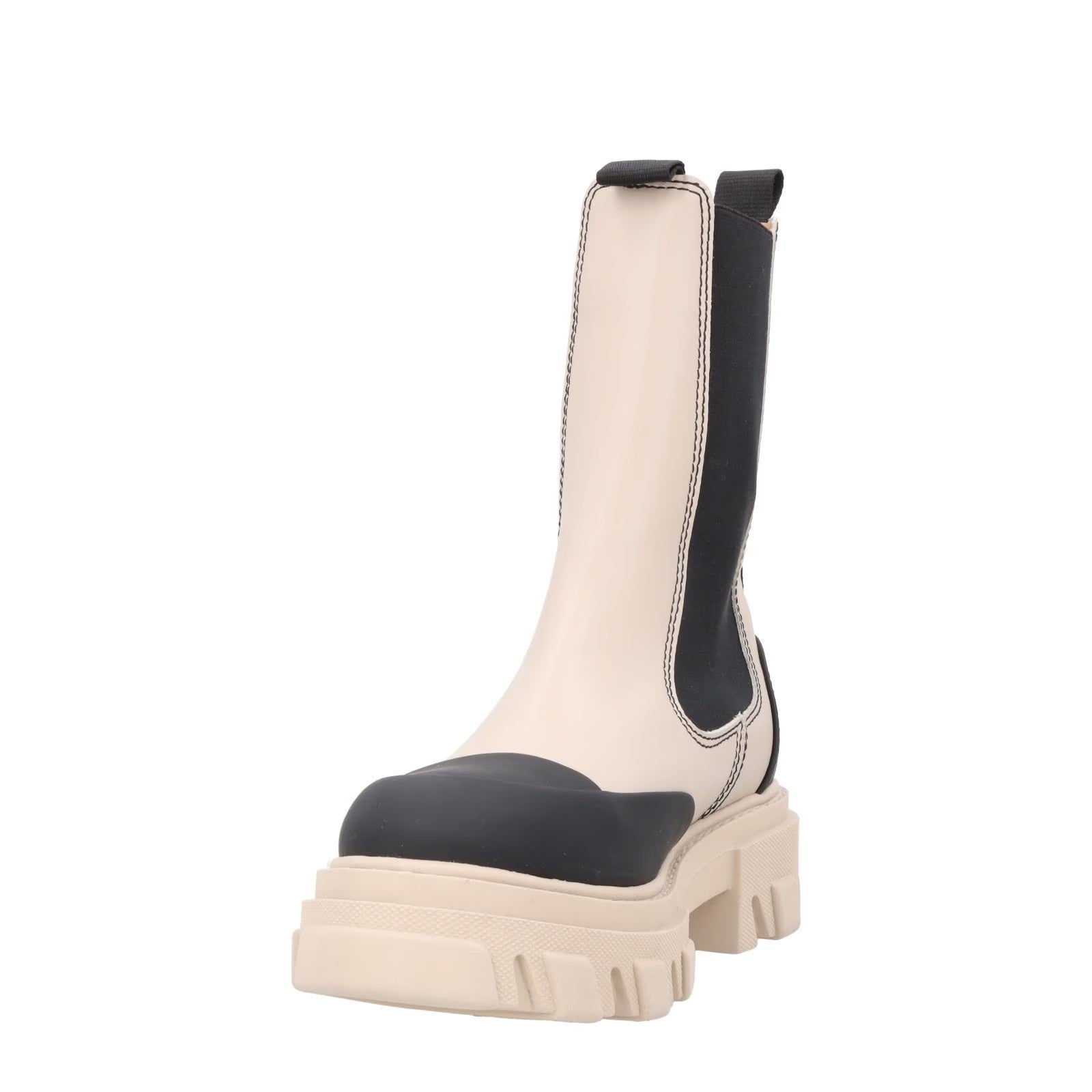 GANNI Womens Mid Calf Cowboy Boot Vegan Leather Beige Black Cleated UK 7 RRP 375 — View 3