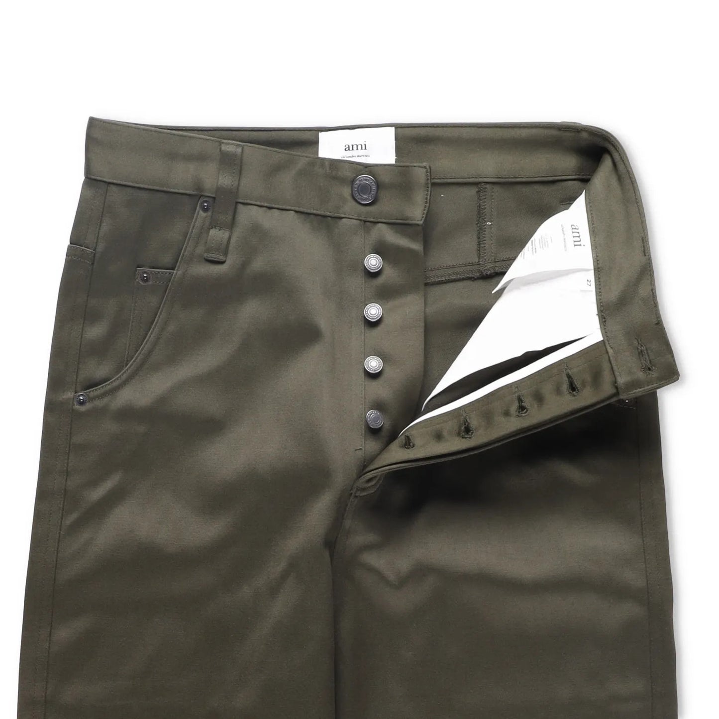 AMI Mens Trousers Green Mid Rise Straigh Leg Slash Pockets Cotton Size 27 RRP225 — View 5