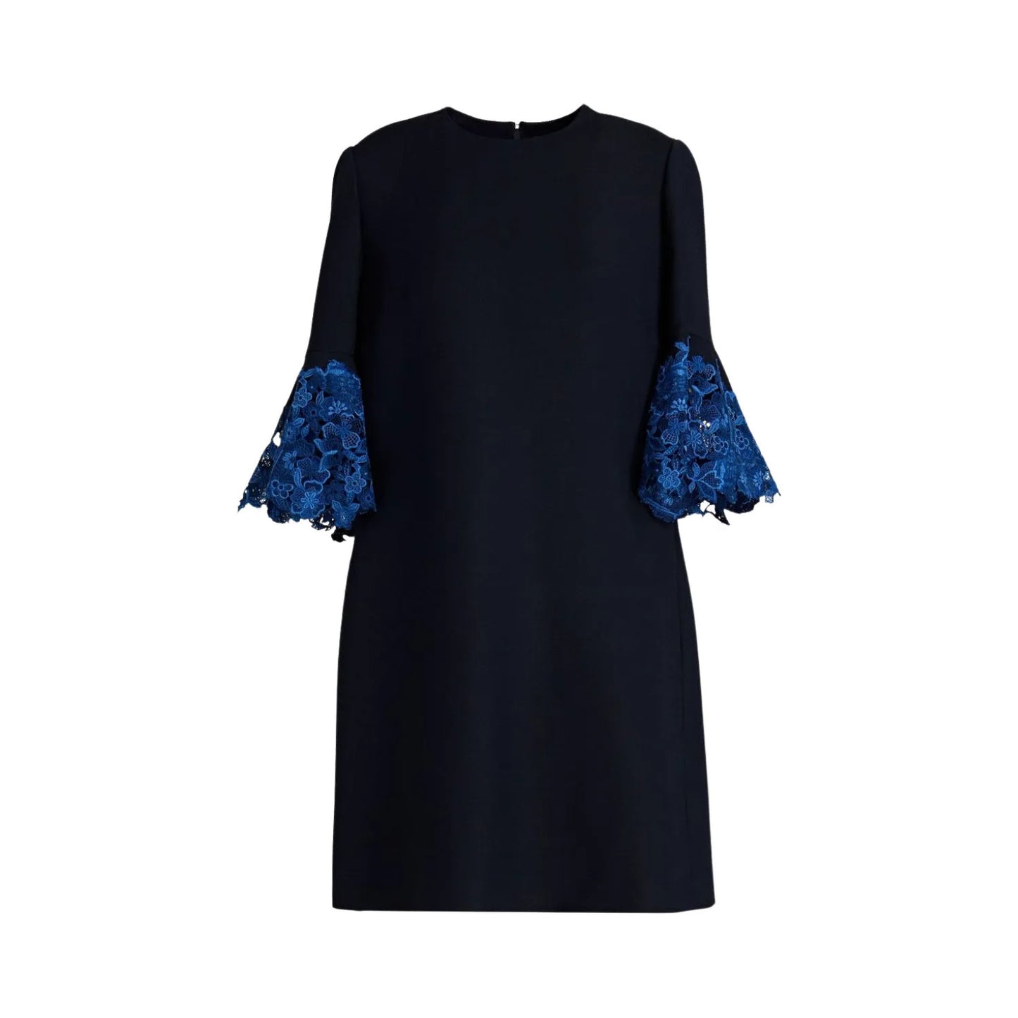 Valentino Womens Dress Mini Blue Lace Zip Round Neck 3/4 Bell Sleeve 38 RRP 1800