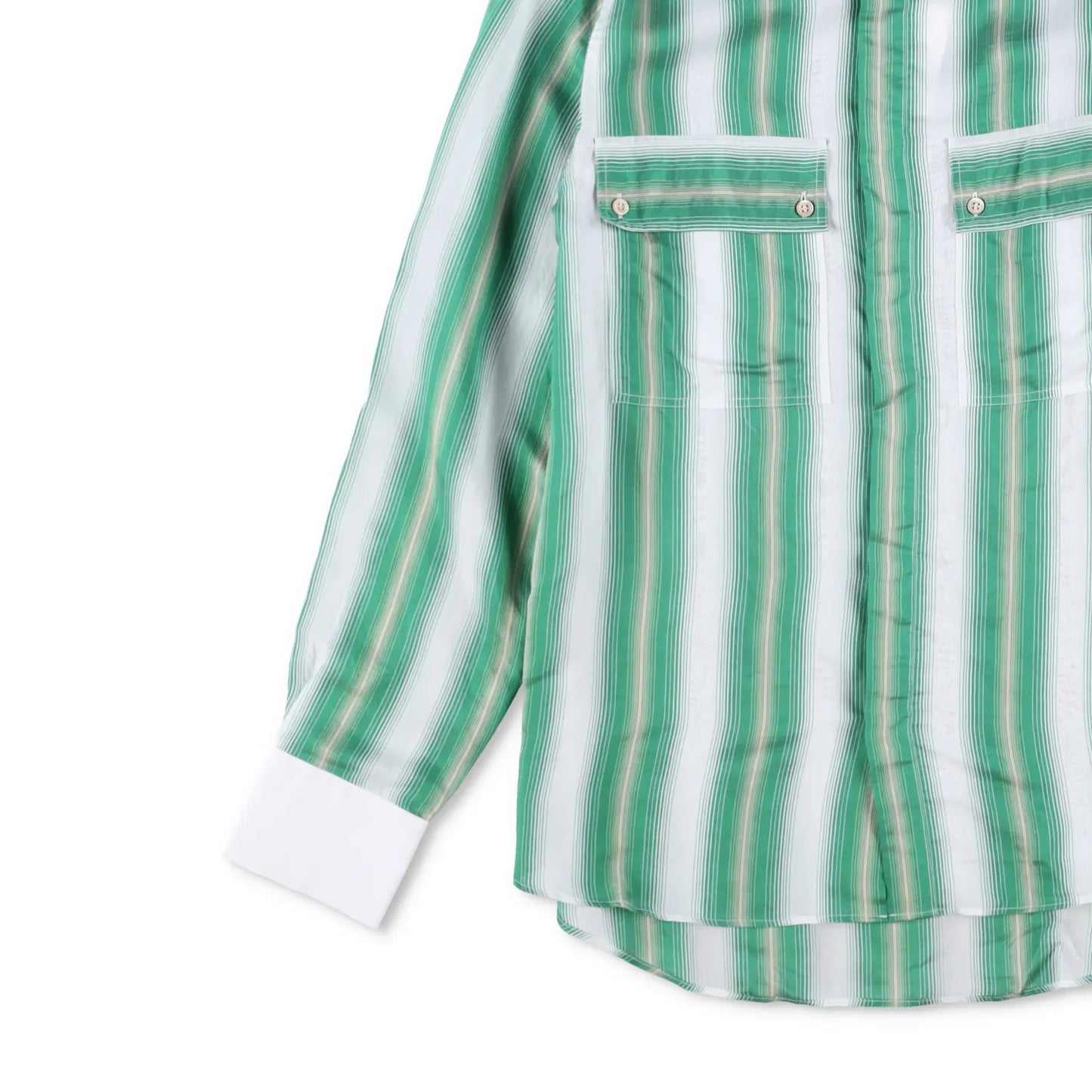 WALES BONNER Mens Cadence Silk Stripe Shirt Green White Button-Up 48 RRP 570 — View 3