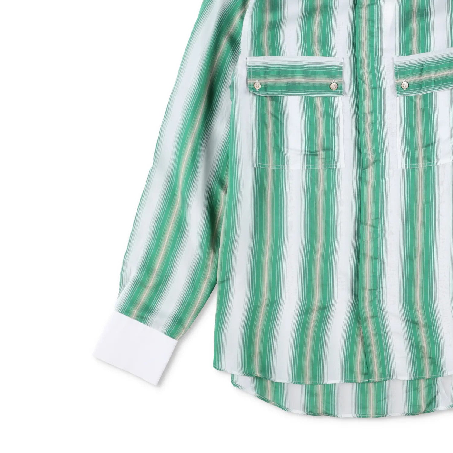 WALES BONNER Mens Cadence Silk Stripe Shirt Green White Button-Up 48 RRP 570 — View 3