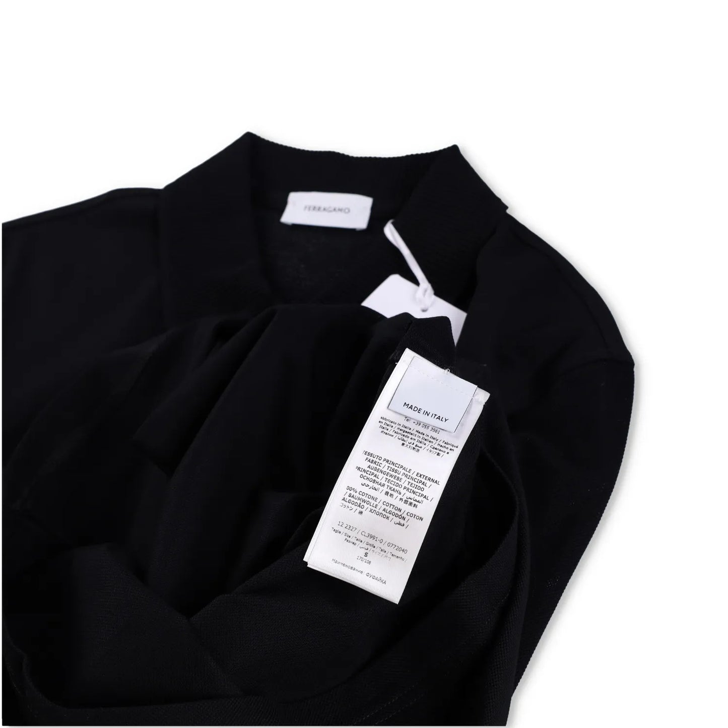 SALVATORE FERRAGAMO Men Polo Shirt Piquet Jersey Short Sleeve Zip Black S RRP443 — View 7