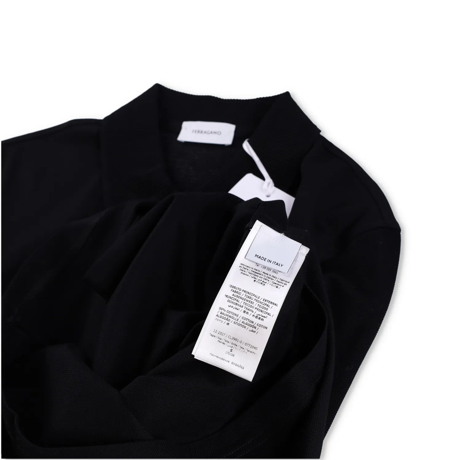 SALVATORE FERRAGAMO Men Polo Shirt Piquet Jersey Short Sleeve Zip Black S RRP443 — View 7