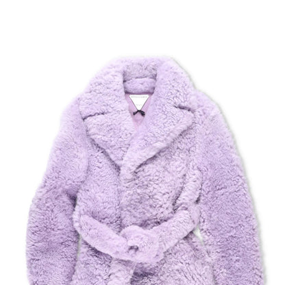 BOTTEGA VENETA Womens Wool Kimono Gown Purple Fur Trim Belted Collar 40 RRP 7000 — View 2